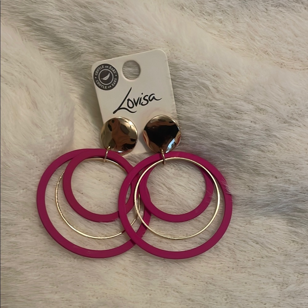 Lovisa Pink and Gold Hoop Earrings